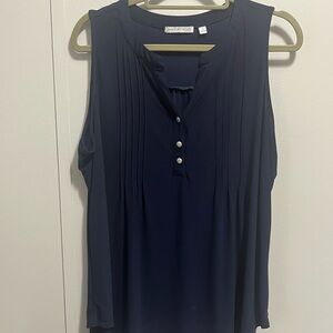 Notations Navy Sleeveless Blouse with Button Detail